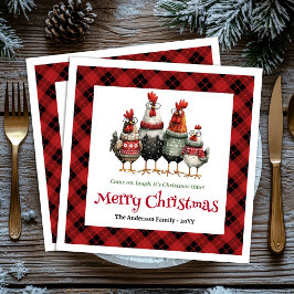 Quirky Christmas chickens napkin set custom name Pappersservett