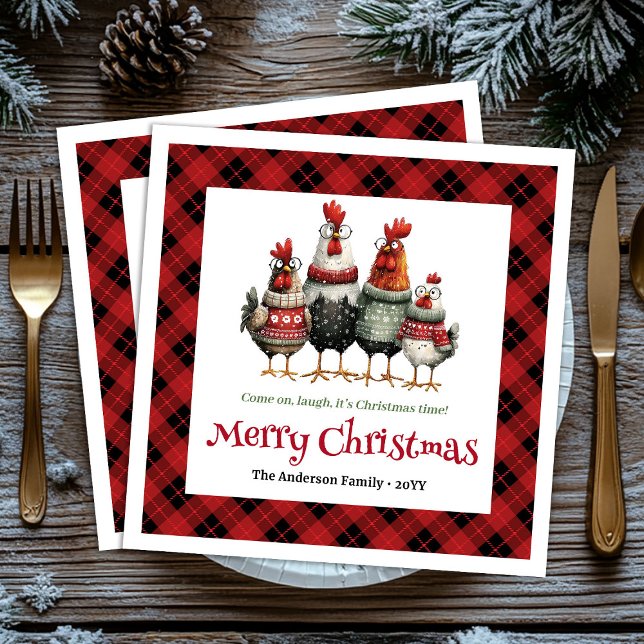 Quirky Christmas chickens napkin set custom name Pappersservett (Quirky Christmas chickens napkin set custom name)