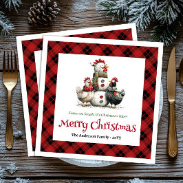 Quirky Christmas chickens napkins personalized set Pappersservett