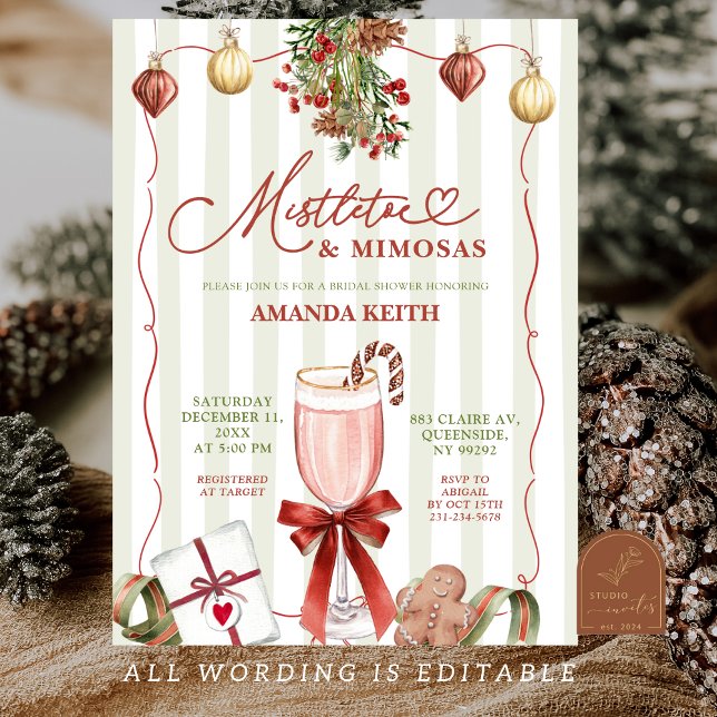 Quirky Christmas Mistletoe and Mimosas  Inbjudningar (Skapare uppladdad)