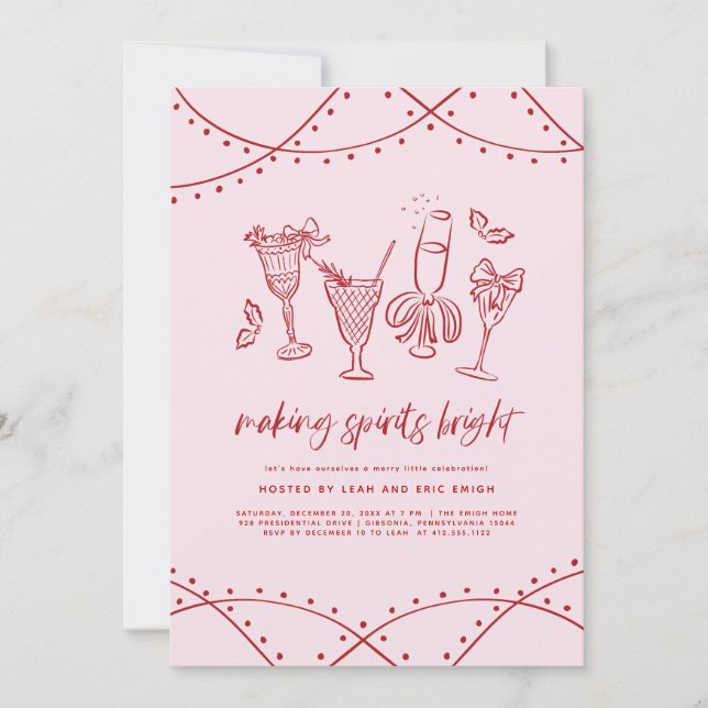 Quirky Cocktail Christmas Party Invitation Inbjudningar (Framsida)
