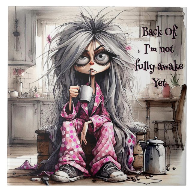 Quirky Coffee Dam Back Off Ceramic Tile Kakelplatta (Framsidan)