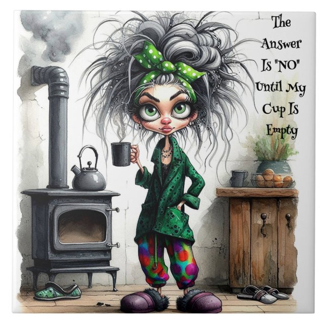 Quirky Coffee Dam Empty Kopp Ceramic Tile Kakelplatta (Framsidan)