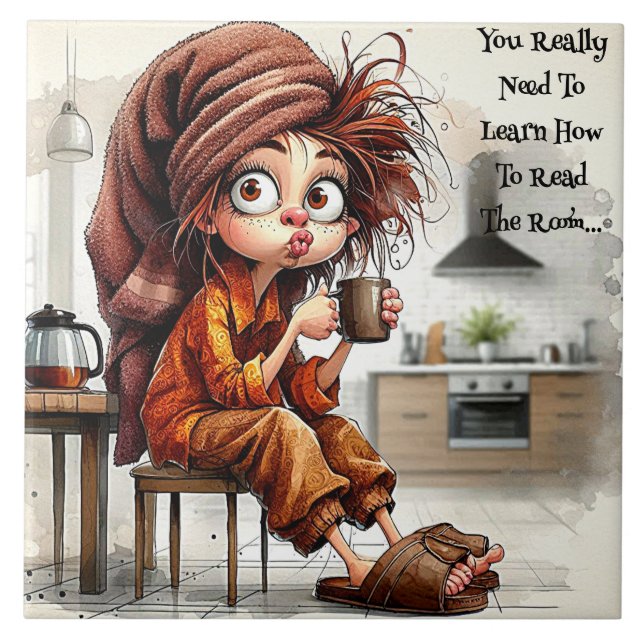 Quirky Coffee Dam läser den keramiska plattan i ru Kakelplatta (Framsidan)