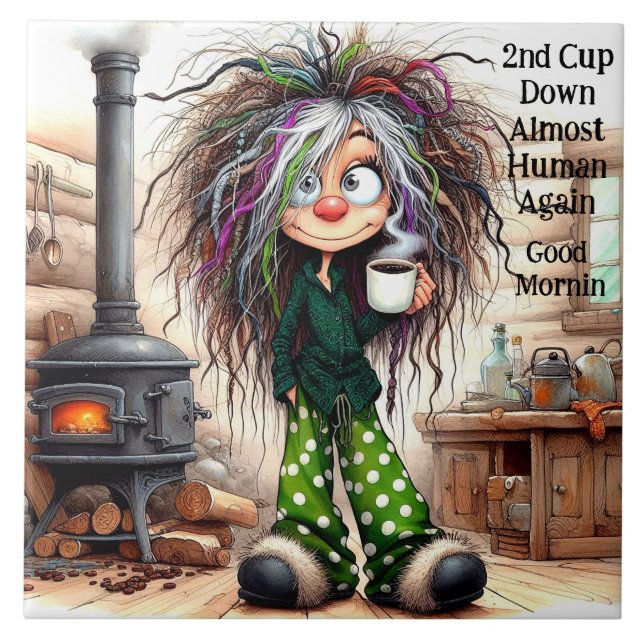 Quirky Coffee Dam nästan Human Ceramic Tile Kakelplatta (Framsidan)