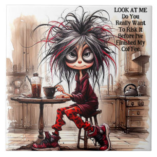 Quirky Coffee Dam Risk It Ceramic Tile Kakelplatta
