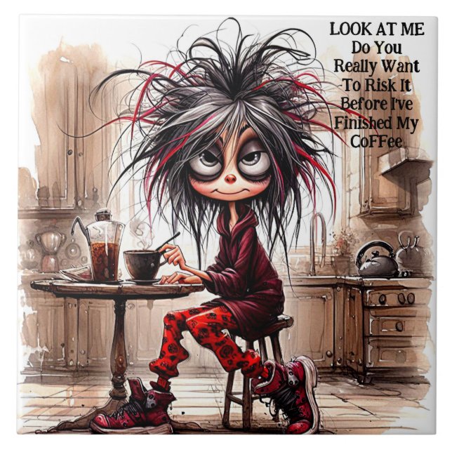 Quirky Coffee Dam Risk It Ceramic Tile Kakelplatta (Framsidan)