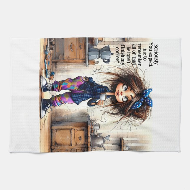 Quirky Coffee Dam Serie Kitchen Towels Kökshandduk (Horisontell)