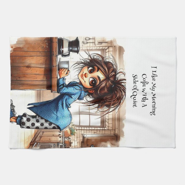 Quirky Coffee Dam Side of Quiet Kitchen Towels Kökshandduk (Horisontell)