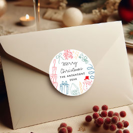 Quirky Colorful Christmas Hand drawn Doodle  Runt Klistermärke