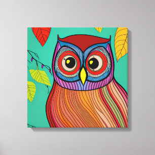 Quirky Colorful FolArt Abstrakt Uggla Canvastryck