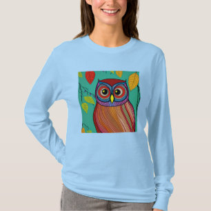 Quirky Colorful FolArt Abstrakt Uggla T Shirt
