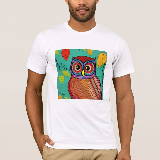 Quirky Colorful FolArt Abstrakt Uggla T Shirt (Framsida)