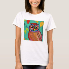 Quirky Colorful FolArt Abstrakt Uggla T Shirt