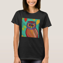 Quirky Colorful FolArt Abstrakt Uggla T Shirt