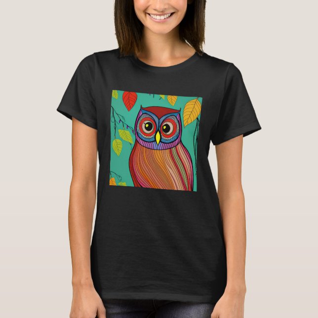 Quirky Colorful FolArt Abstrakt Uggla T Shirt (Framsida)