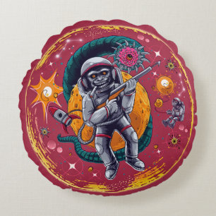 Quirky Colorful Monkey i Space Rund Kudde