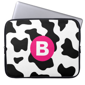 Quirky Cow Patch Mönster Rosa Monogram Laptop Fodral
