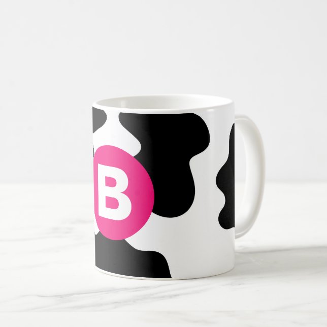 Quirky Cow Patch Pattern Pink Monogram Kaffemugg (Framsida höger)