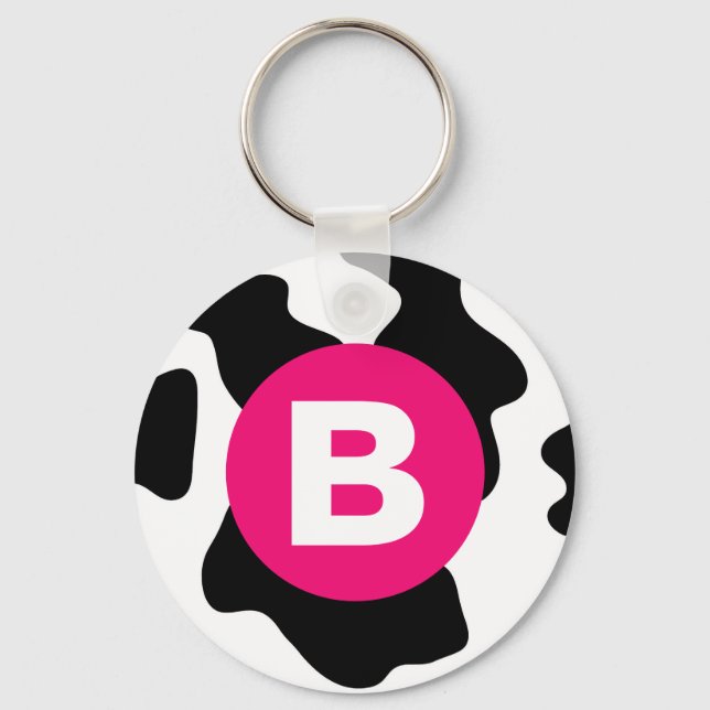 Quirky Cow Patch Pattern Pink Monogram Nyckelring (Framsida)