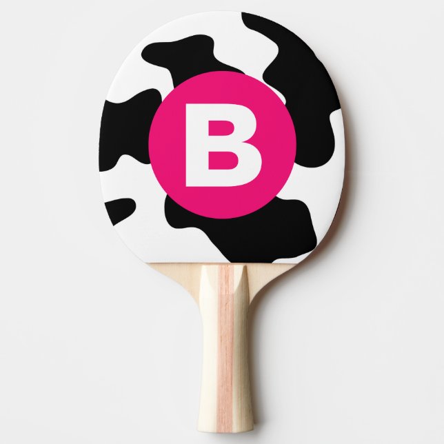 Quirky Cow Patch Pattern Pink Monogram Pingisracket (Framsidan)