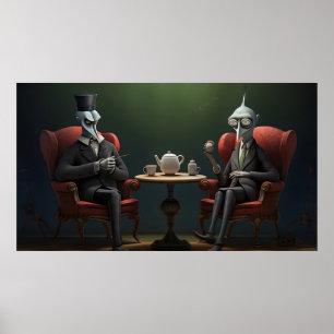 Quirky Creepy tvinnad te-drickare Poster