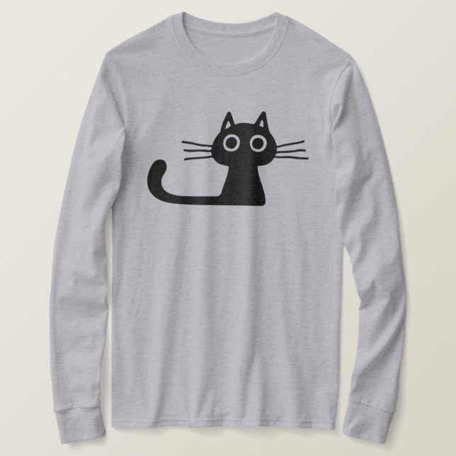 Quirky Cute Black Kattunge med Long Whiskers T Shirt (Design framsida)