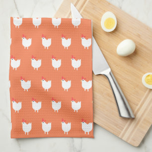 Quirky Cute Chicken Mönster Orange Kökshandduk