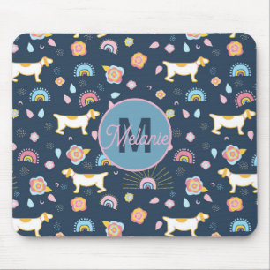 Quirky Cute Hund Rainbow Mönster Blue Personlig Musmatta