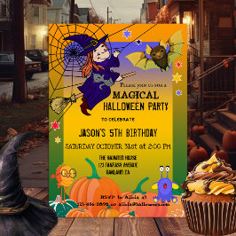 Quirky Cute Witch Kids Halloween fest-inbjudan Inbjudningar