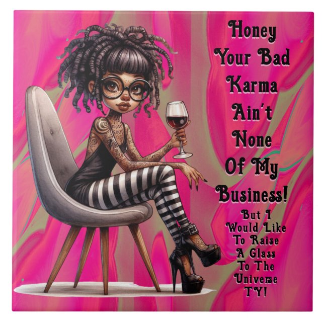 Quirky Dam Tattoo & Vin Bad Karma Ceramic Tile Kakelplatta (Framsidan)