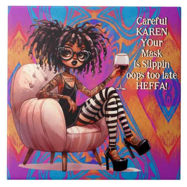 Quirky Dam Tattoo & Vin Karen Ceramic Tile Kakelplatta (Framsidan)