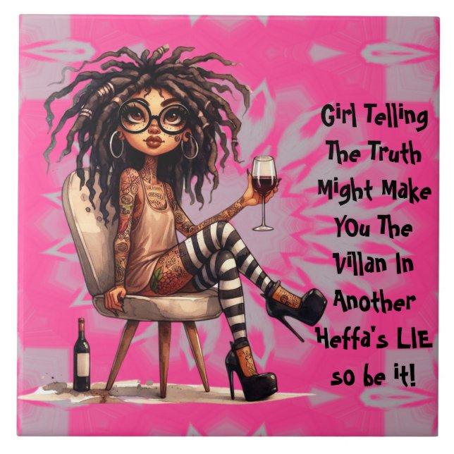 Quirky Dam Tattoo & Vin Truth Ceramic Tile Kakelplatta (Framsidan)