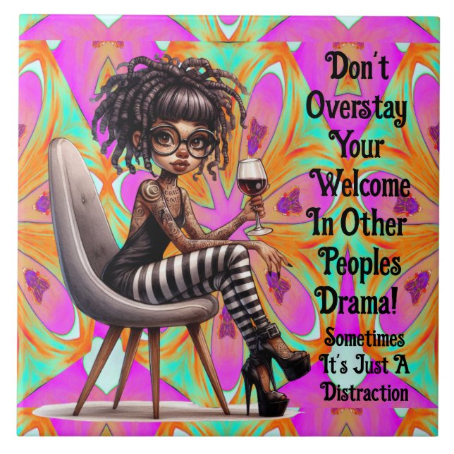 Quirky Dam Tattoos & Vin Drama Ceramic Tile Kakelplatta (Framsidan)