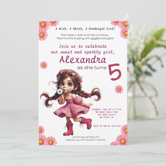 Quirky dandelion Flickor-inbjudan (Stående Fram)