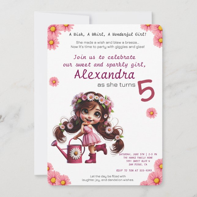 Quirky dandelion Flickor-inbjudan Inbjudningar (Framsida)