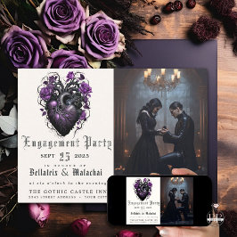 Quirky Deep Lila Goth Heart och Ro Inbjudningar