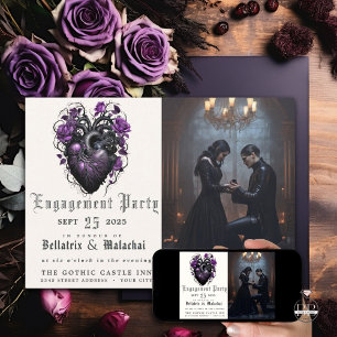 Quirky Deep Lila Goth Heart och Ro Inbjudningar