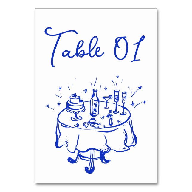 Quirky Doodle Hand plockade Blue-bordsnumret Bordsnummer (Framsidan)