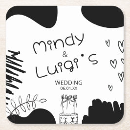Quirky Doodle Shapes Script Wedding Underlägg Papper Kvadrat