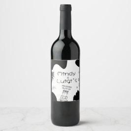 Quirky Doodle Shapes Script Wedding Vinflaska Etikett