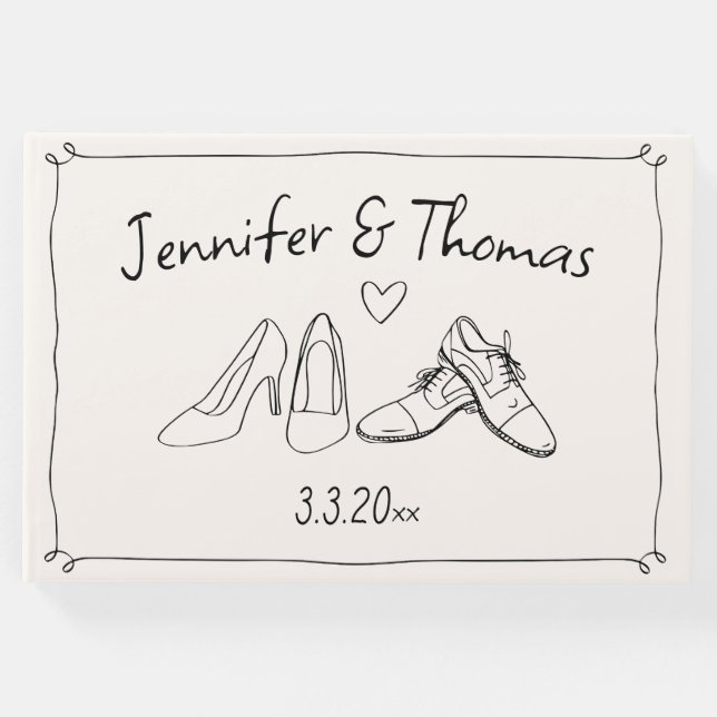 Quirky Eclectic Hand plockade Shoes Doodle Bröllop Gästböcker (Framsida)