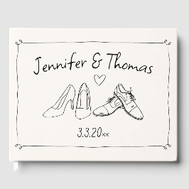 Quirky Eclectic Hand plockade Shoes Doodle Bröllop Gästböcker
