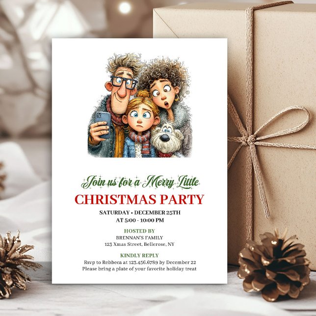 Quirky Family Festive Watercolor Christmas Card Inbjudningar (Quirky Family Festive Watercolor Christmas Card)