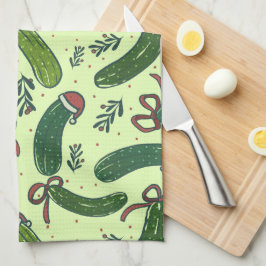 Quirky Festive Julpickles Mönster Kökshandduk