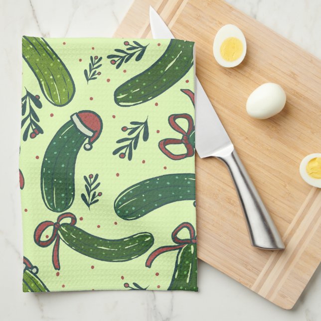 Quirky Festive Julpickles Mönster Kökshandduk (Vikt i Fjärdedel)