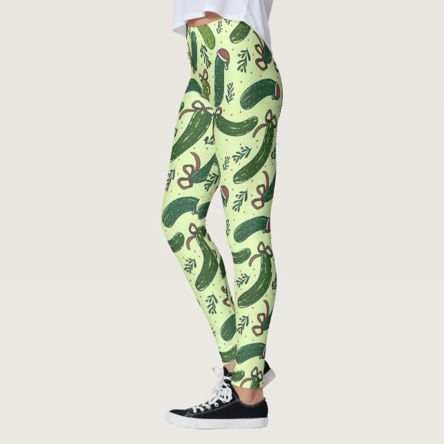Quirky Festive Julpickles Mönster Leggings (Vänster)