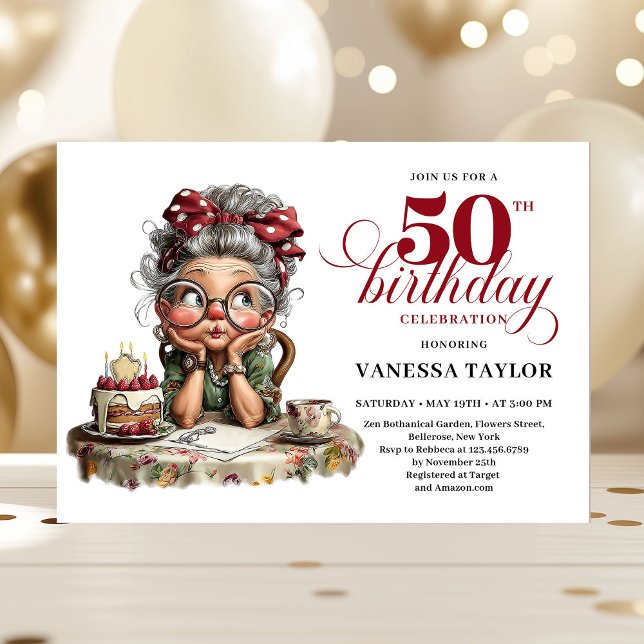 Quirky fifty celebration funny birthday lady inbjudningar (Quirky fifty celebration invite funny birthday lady)