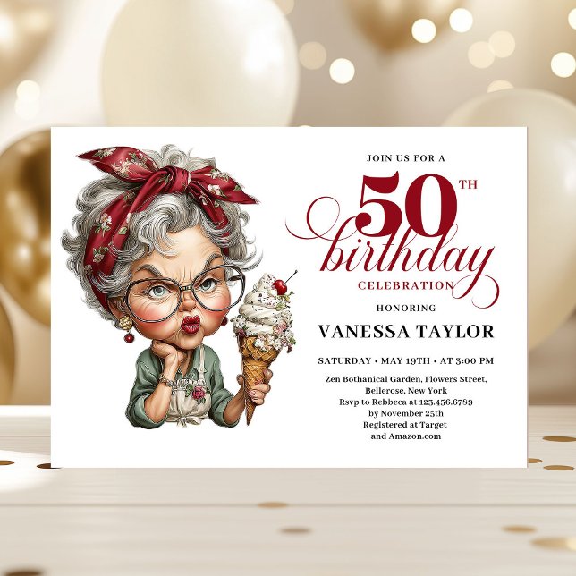 Quirky fifty celebration invite funny birthday  inbjudningar (Quirky fifty celebration invite funny birthday lady)