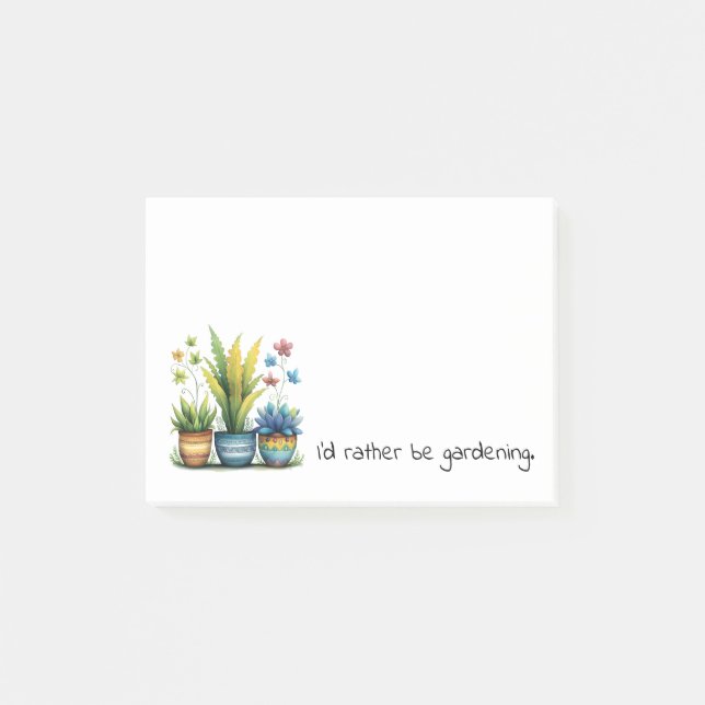 Quirky Flower Pots I'd Rather Be Gardening Post-it Block (Framsida)